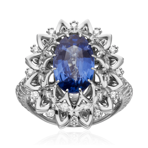 Кольцо с сапфиром, бриллиантами из белого золота 750 пробы, фото № 2