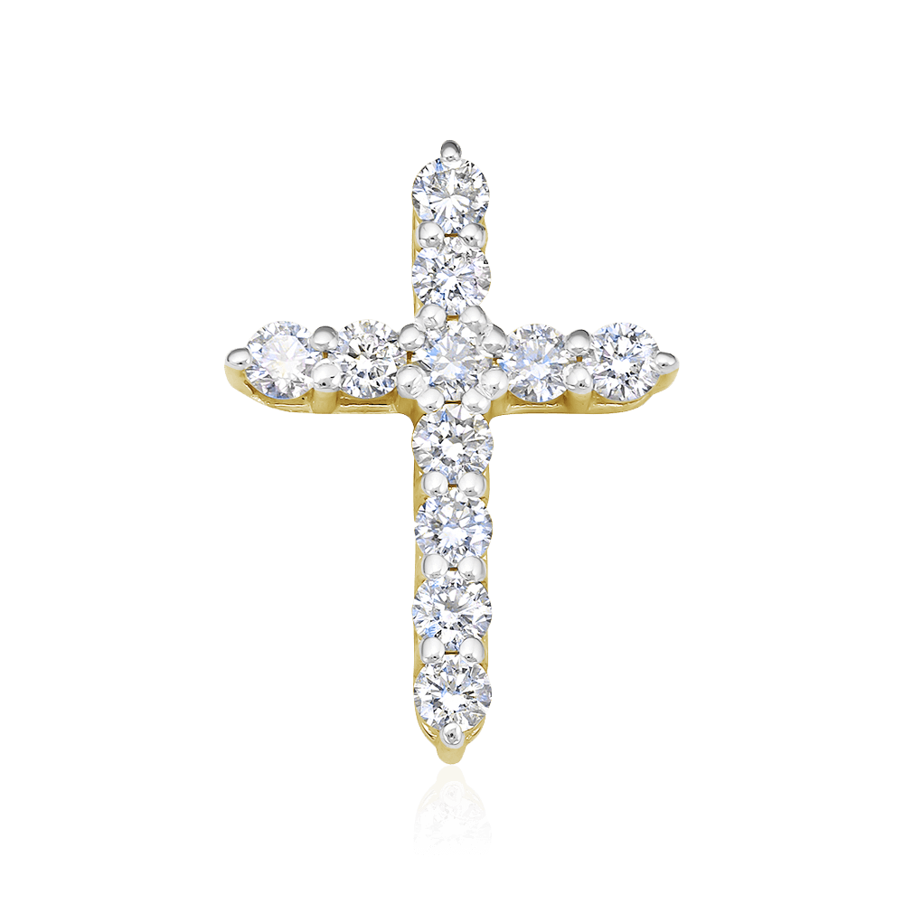 Крестик с бриллиантами из желтого золота 585 пробы, фото № 1