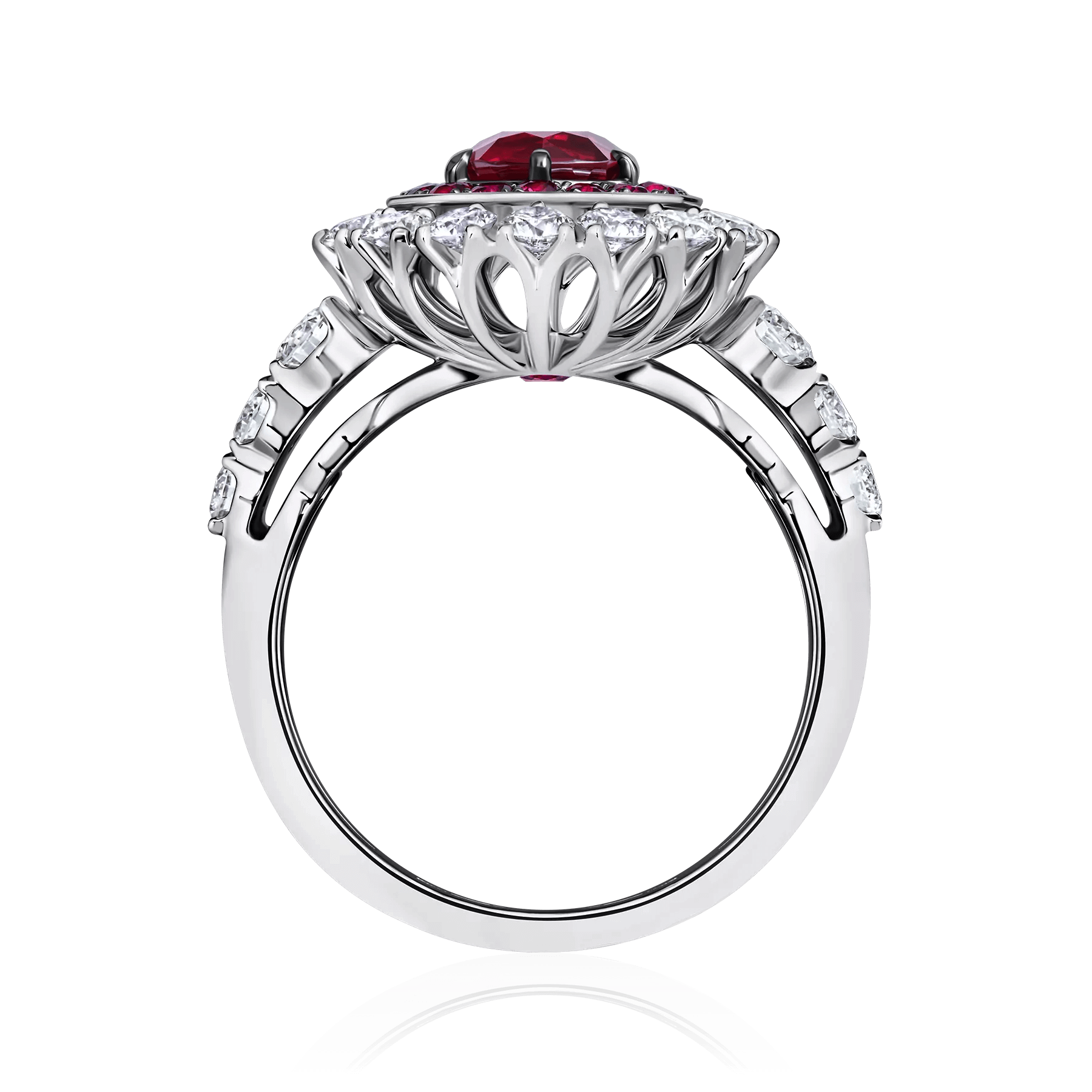 Кольцо с рубином, бриллиантами из белого золота 750 пробы, фото № 3