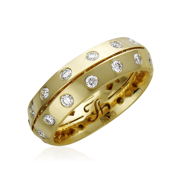 Обручальное кольцо с бриллиантами из желтого золота 750 пробы, фото № 1
