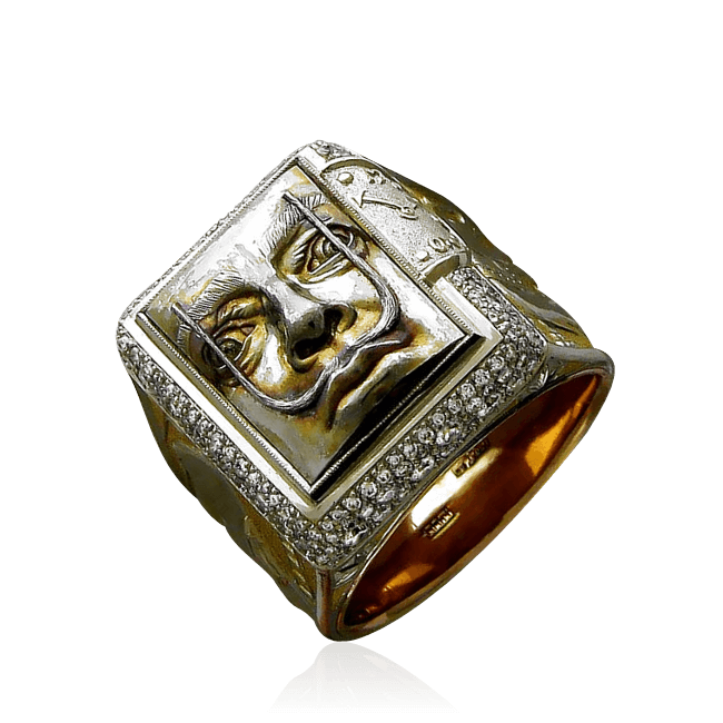 Печатка Сальвадор Дали с бриллиантами из комбинированного золота 585 пробы (арт. 32479)