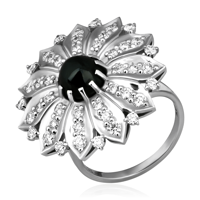 Кольцо с сапфиром, бриллиантами из белого золота 750 пробы, фото № 1