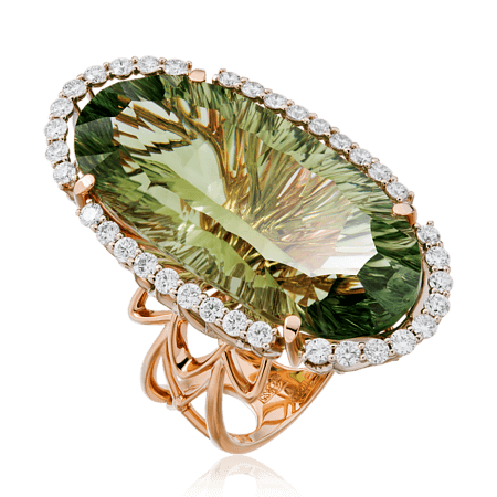 Кольцо с кварцем, бриллиантами из комбинированного золота 585 пробы, фото № 1