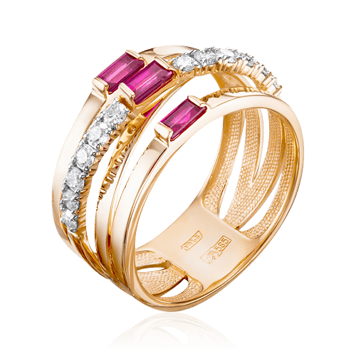 Кольцо с рубином, бриллиантами из красного золота 585 пробы (арт. 66093)