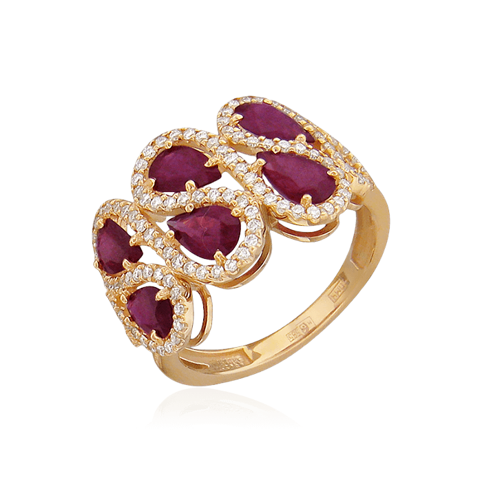 Кольцо с рубином, бриллиантами из красного золота 585 пробы (арт. 74621)