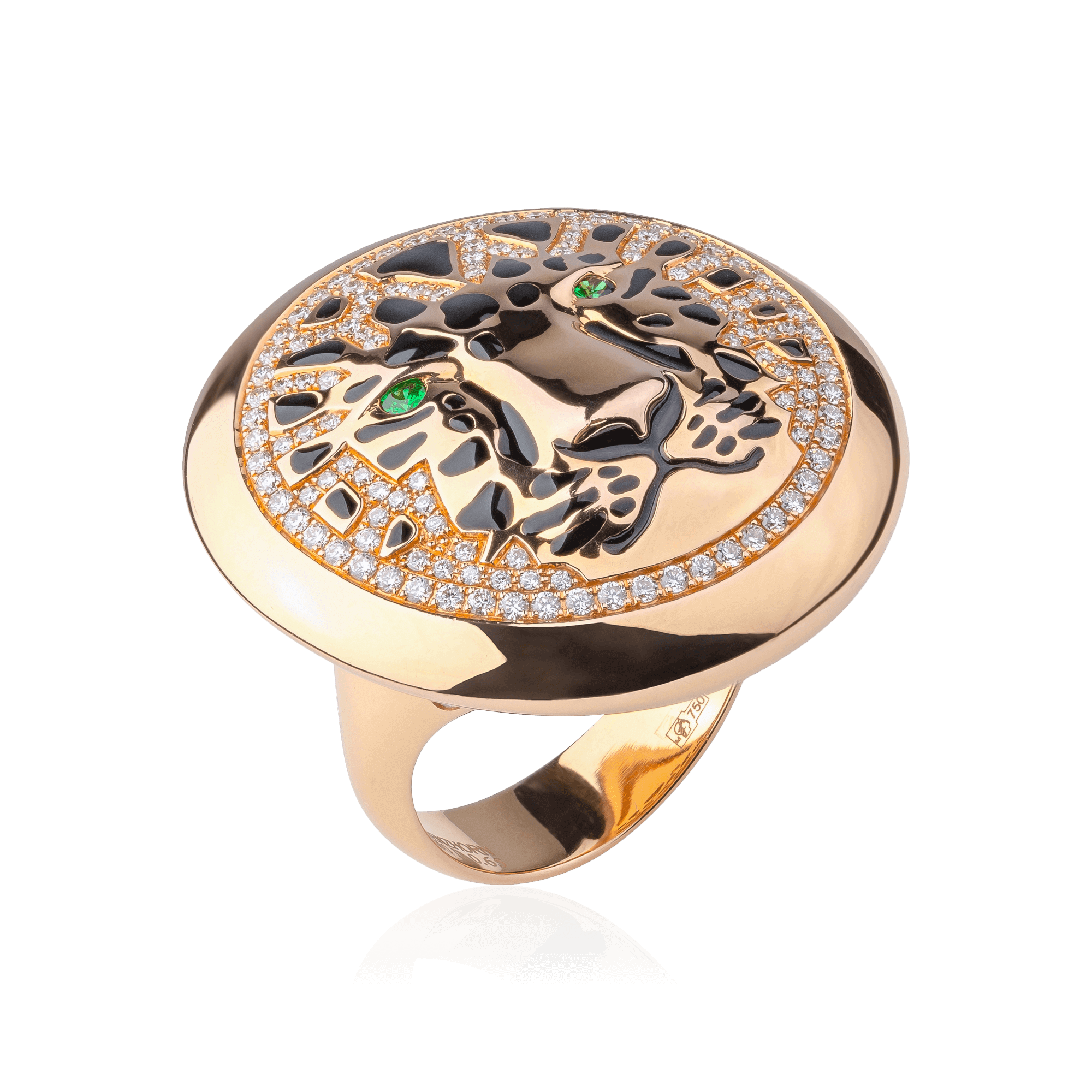 Кольцо Тигр от STENZHORN с бриллиантами, эмалью, тсаворитом из красного золота 750, фото № 1