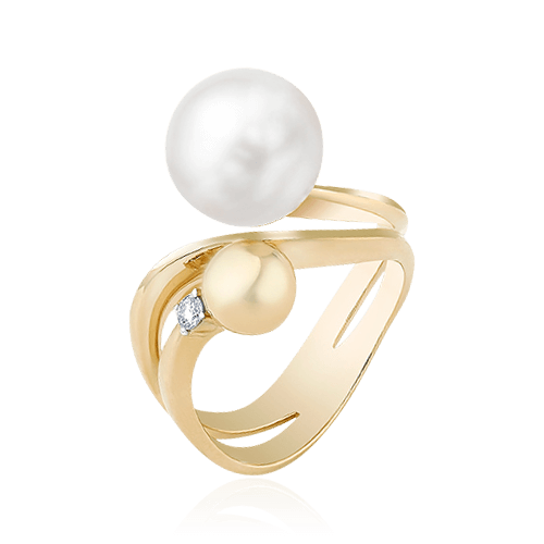 Кольцо с бриллиантами, жемчугом из желтого золота 585 пробы, фото № 1