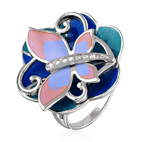 Серебряное кольцо с фианитами Swarovski в виде цветка и бабочки в ювелирной эмали
Серебряное кольцо с фианитами Swarovski в виде цветка и бабочки в ювелирной эмали