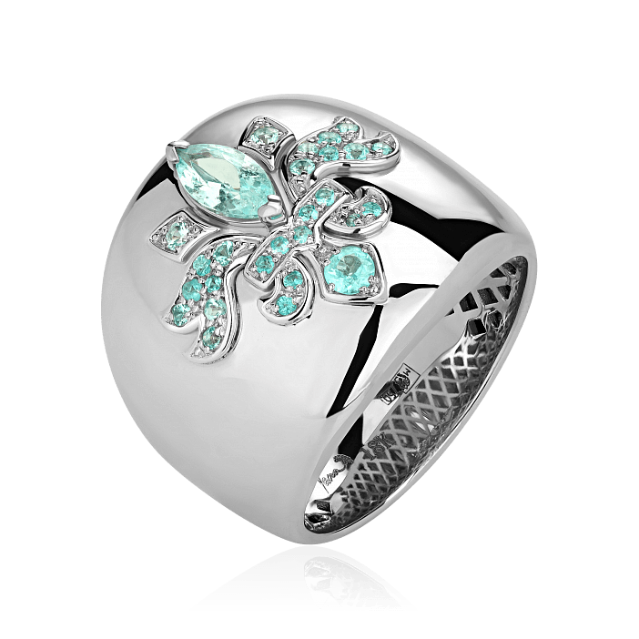Кольцо с турмалинами Параиба из белого золота 750 пробы, фото № 1