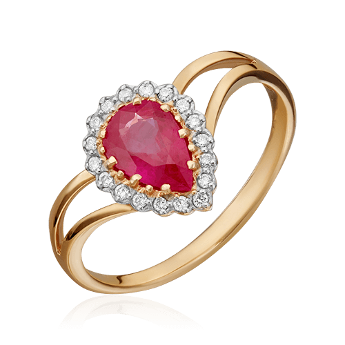 Кольцо с рубином, бриллиантами из красного золота 585 пробы (арт. 89101)