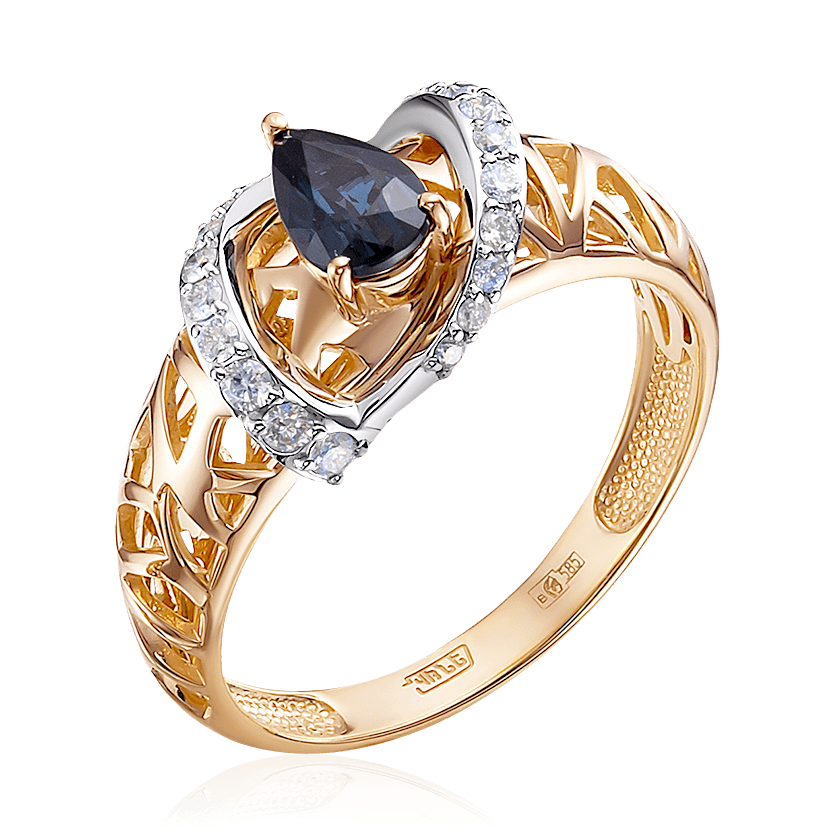 Кольцо с сапфиром, бриллиантами из комбинированного золота 585 пробы (арт. 85532)