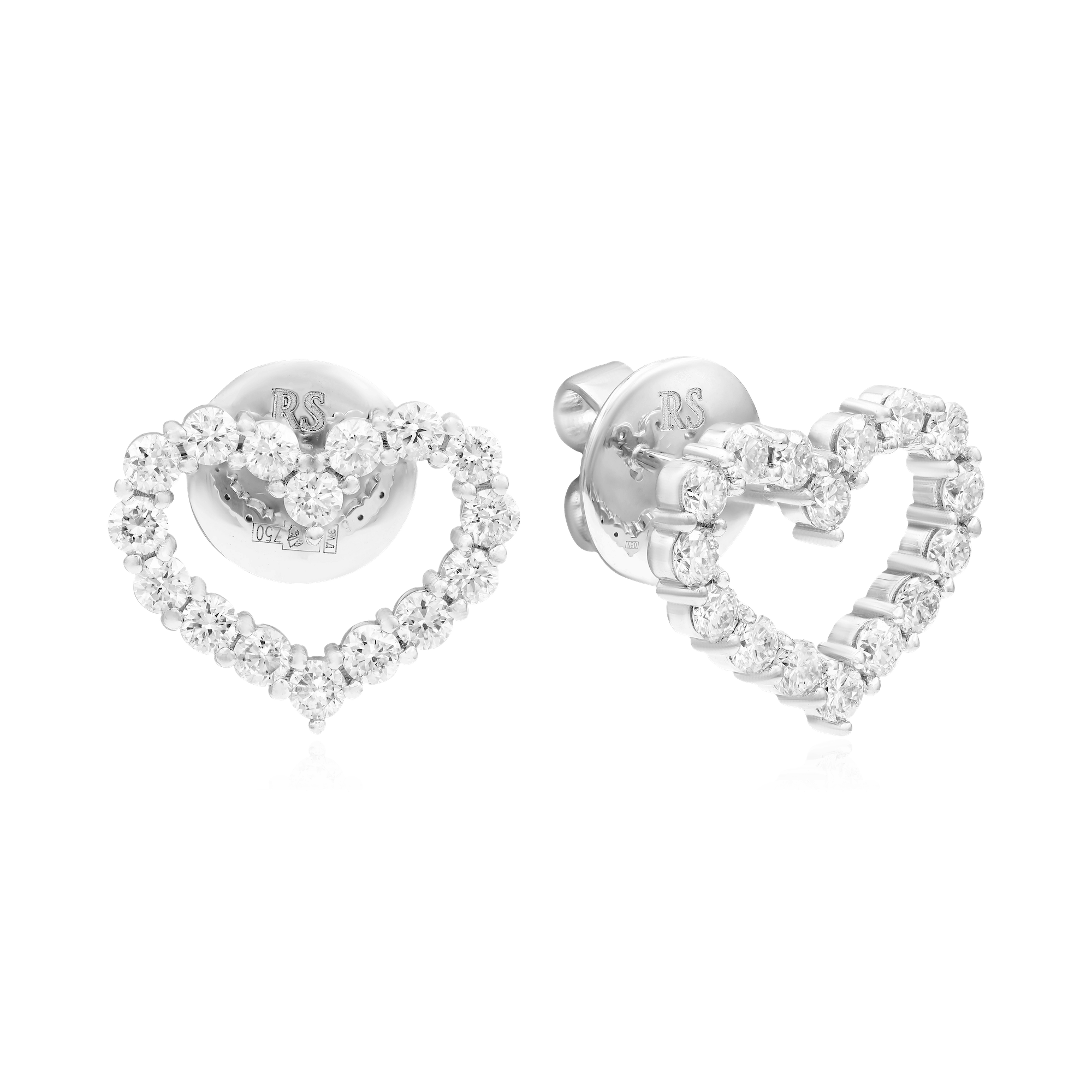 Серьги в виде сердец с бриллиантами из белого золота 750 пробы (арт. 100478)