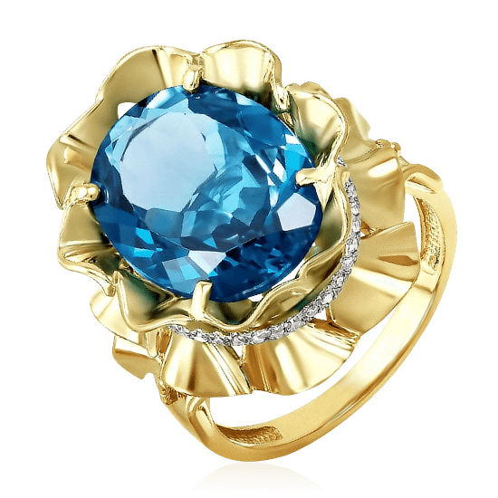 Кольцо с топазом, бриллиантами из желтого золота 585 пробы, фото № 1