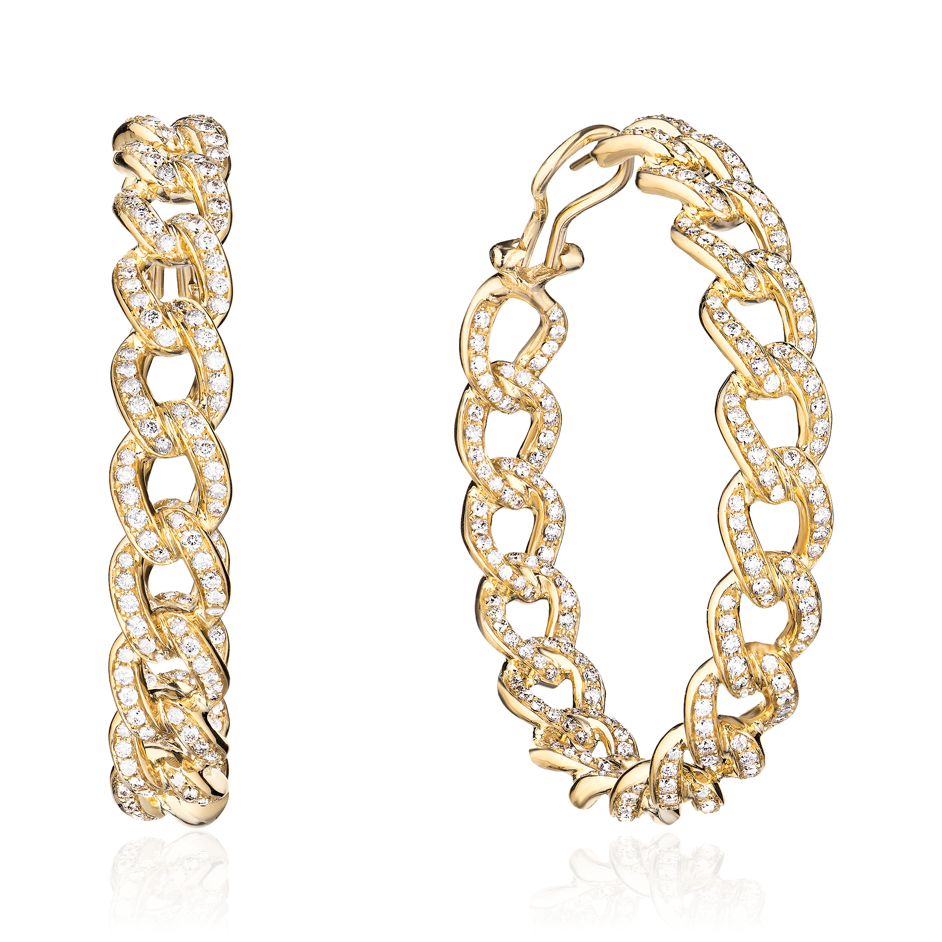 Серьги хупсы с желтыми бриллиантами из желтого золота 750 пробы (арт. 91632)