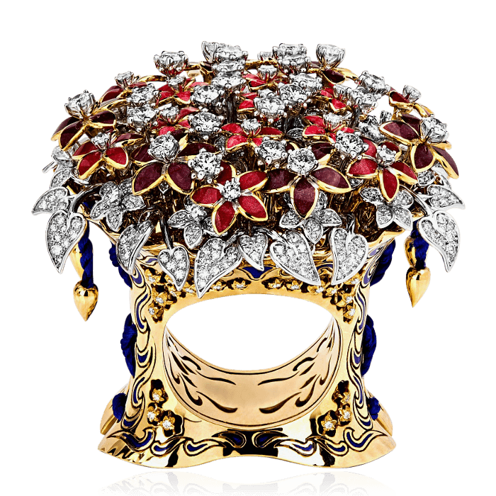 Кольцо с бриллиантами и эмалью в комбинированном золоте 750 пробы, фото № 1