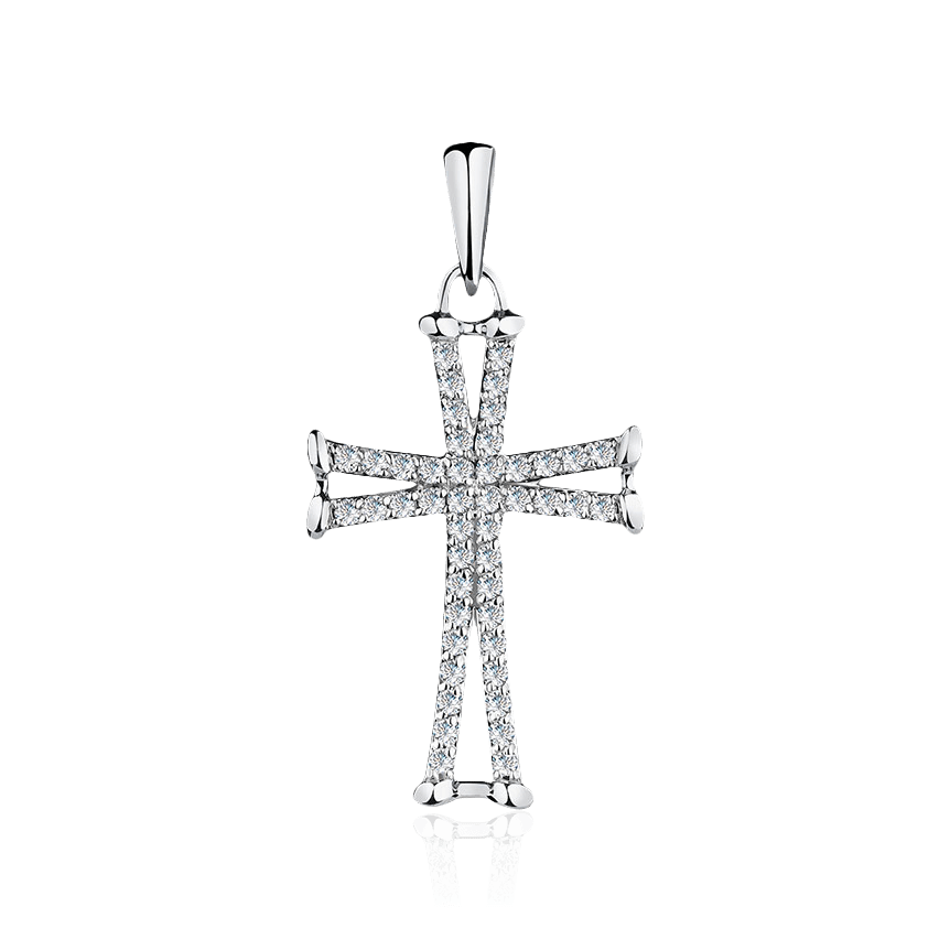 Крест с бриллиантами из белого золота 585 пробы (арт. 101405)