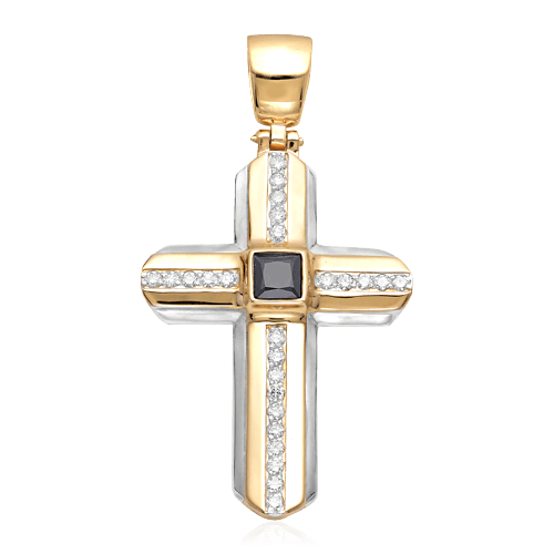 Крест с сапфиром, бриллиантами из комбинированного золота 585 пробы (арт. 56424)