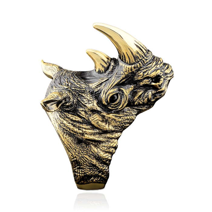 Мужское кольцо Носорог с ониксом в желтом золоте 750 пробы, фото № 3