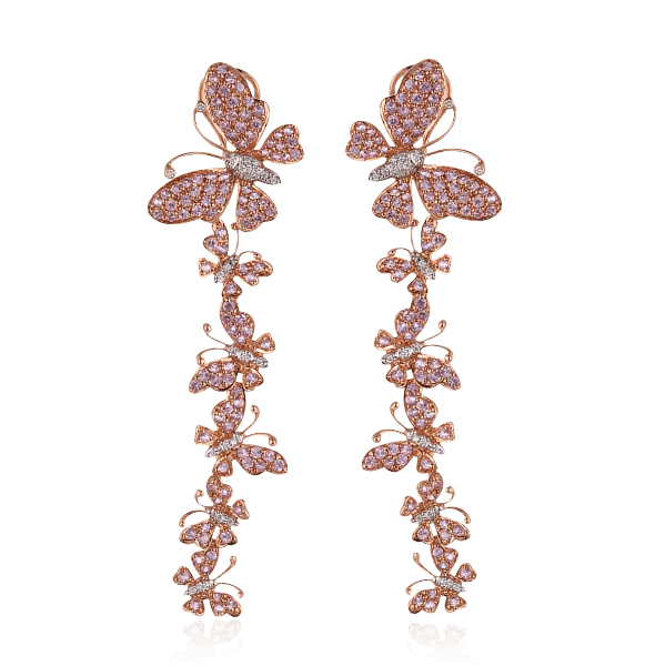 Серьги Бабочки с цветными сапфирами, бриллиантами из розового золота 585 пробы, фото № 1