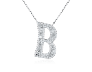 Колье буква B с бриллиантами из белого золота 750 пробы, фото № 1