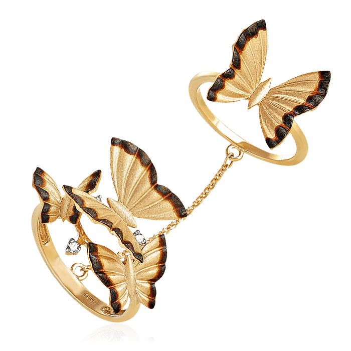 Кольцо на две фаланги с бриллиантами из комбинированного золота 585 из коллекции Танец Бабочек, фото № 1
