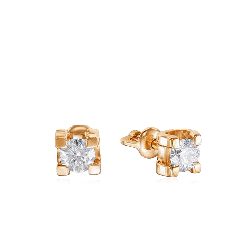 Пусеты с бриллиантами из красного золота 585 пробы из коллекции Royalty, фото № 1