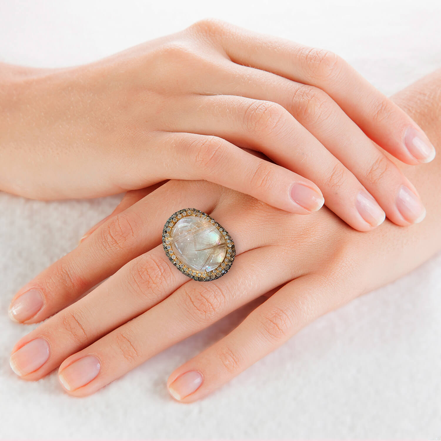 Кольцо с бриллиантами, кварцем из красного золота 750 пробы, фото № 2