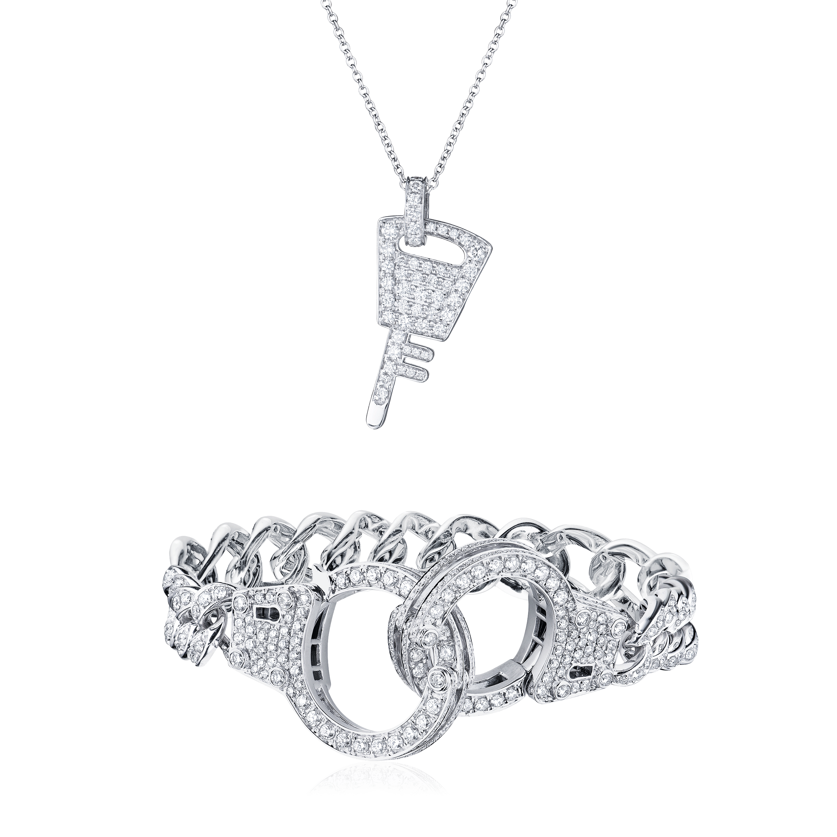Браслет в виде наручников с ключом с бриллиантами из белого золота 750 пробы (арт. 91518)