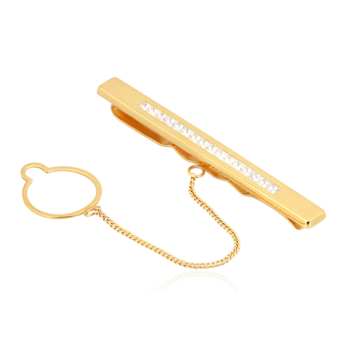 Зажим для галстука с бриллиантами из желтого золота 750 пробы, фото № 1