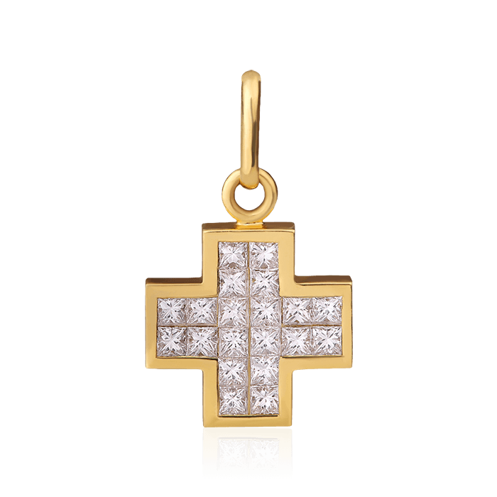 Крест с бриллиантами из желтого золота 750 пробы, фото № 1