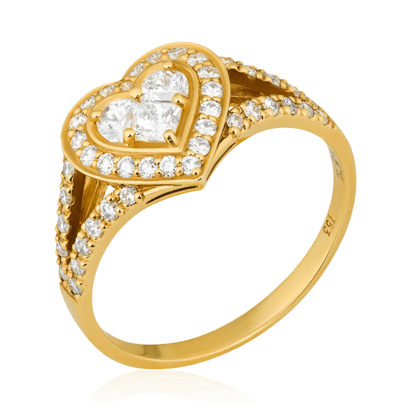 Кольцо в форме сердца с бриллиантами из желтого золота 750 пробы, фото № 1