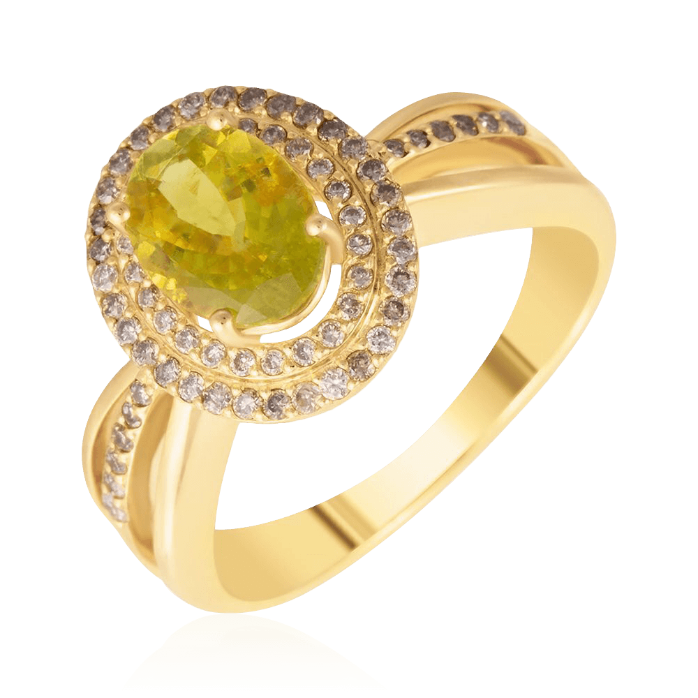 Кольцо с турмалином, бриллиантами из желтого золота 585 пробы (арт. 103023)