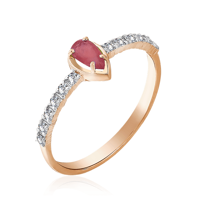 Кольцо с рубином, бриллиантами из красного золота 585 пробы (арт. 55379)