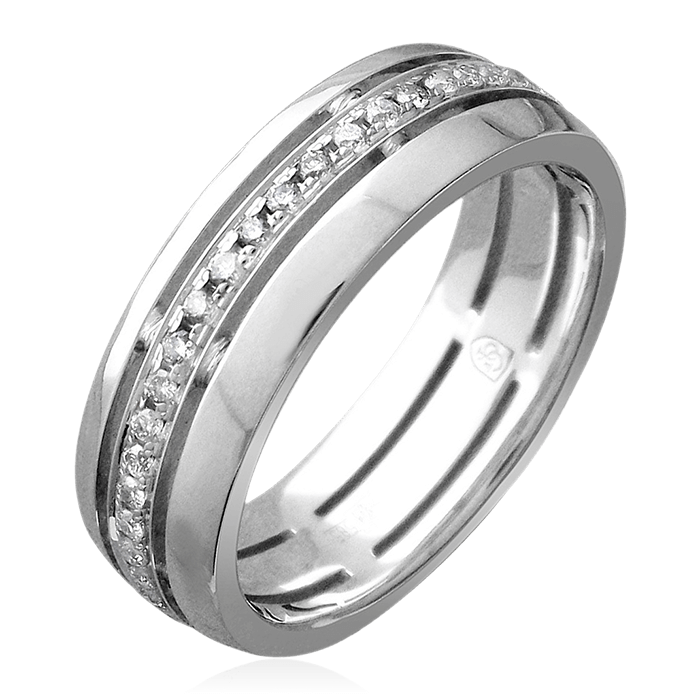 Обручальное кольцо с бриллиантами из белого золота 585 пробы, фото № 1