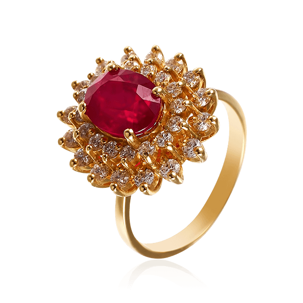 Кольцо с рубином, бриллиантами из желтого золота 585 пробы (арт. 65640)