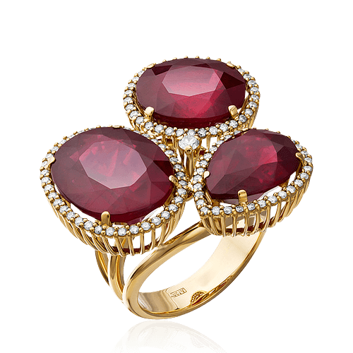 Кольцо с рубином, бриллиантами из желтого золота 750 пробы (арт. 41082)