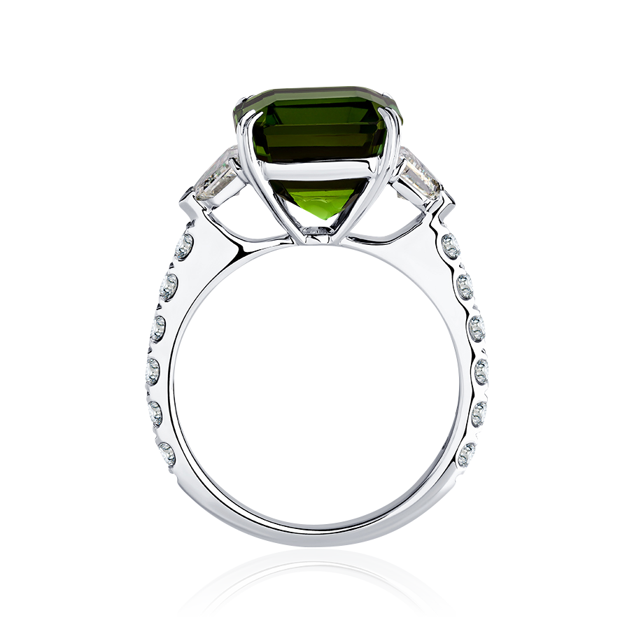 Кольцо с турмалином, бриллиантами из белого золота 585 пробы, фото № 3