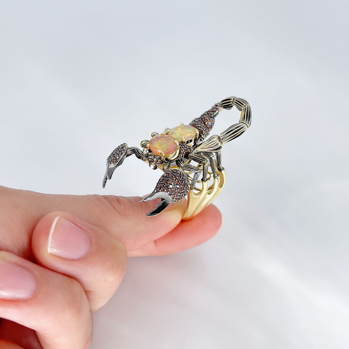 Кольцо Скорпион с опалом, бриллиантами из желтого золота 585 пробы, фото № 5