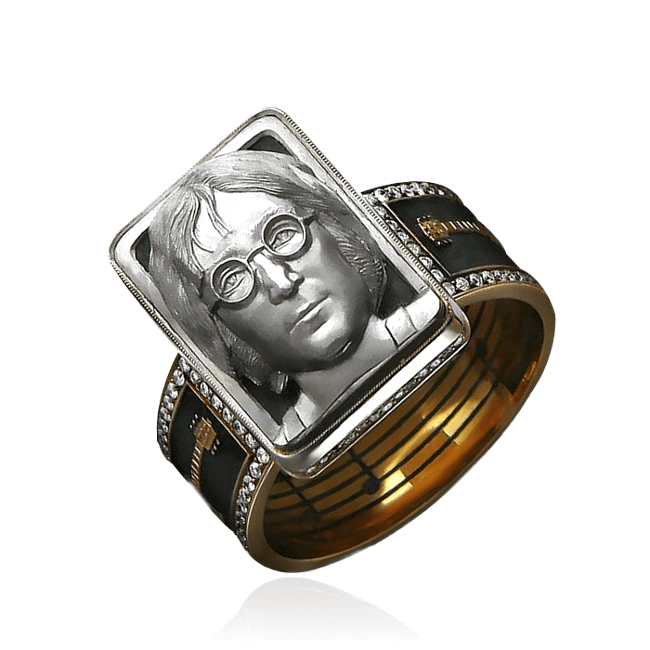 Печатка Джон Леннон с бриллиантами из комбинированного золота 585 пробы (арт. 32482)