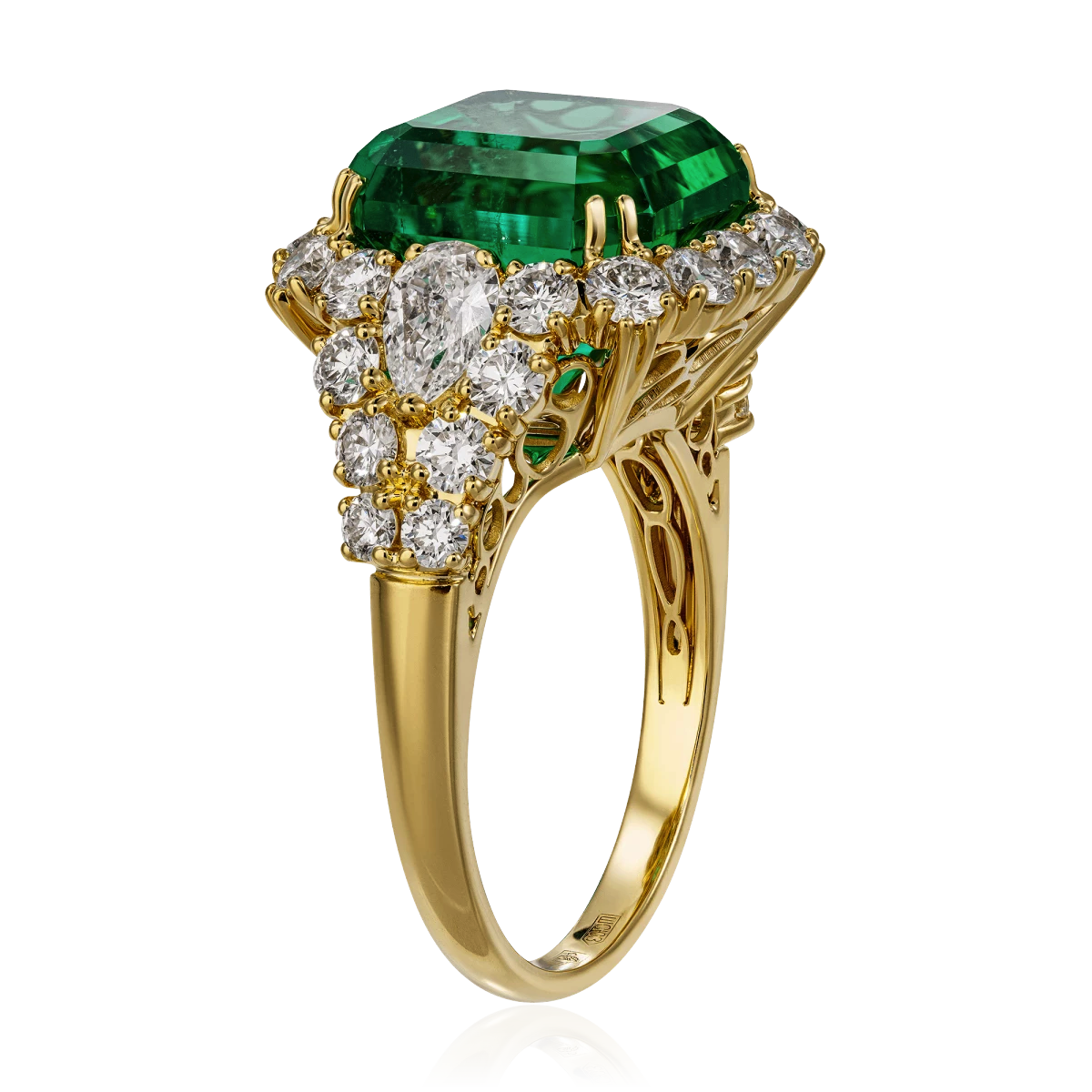 Кольцо с изумрудом, бриллиантами из желтого золота 750 пробы, фото № 3