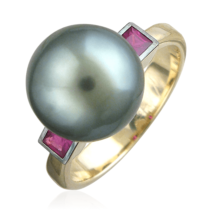 Кольцо с рубином, жемчугом из желтого золота 585 пробы, фото № 1
