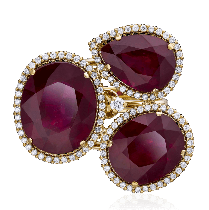 Кольцо с рубином, бриллиантами из желтого золота 750 пробы, фото № 3