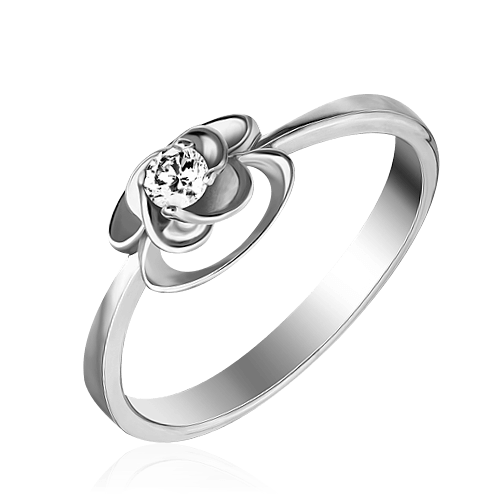 Кольцо для помолвки с 1 бриллиантом из белого золота 585, фото № 1