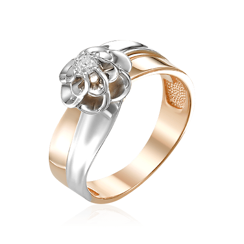Кольцо с 1 бриллиантом из комбинированного золота 585, фото № 1