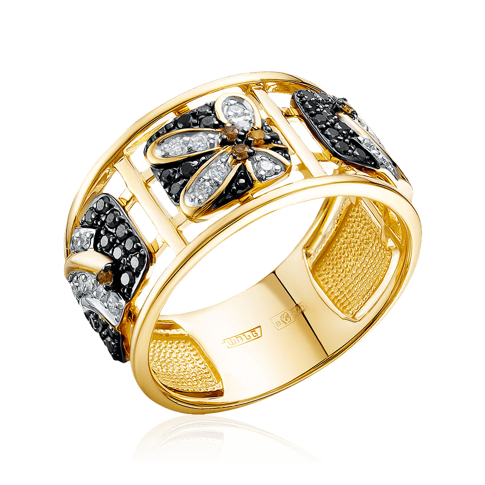 Кольцо с сапфиром, бриллиантами из желтого золота 585 пробы (арт. 97080)