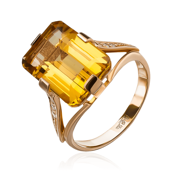 Кольцо с бриллиантами, цитрином из красного золота 585 пробы (арт. 75961)