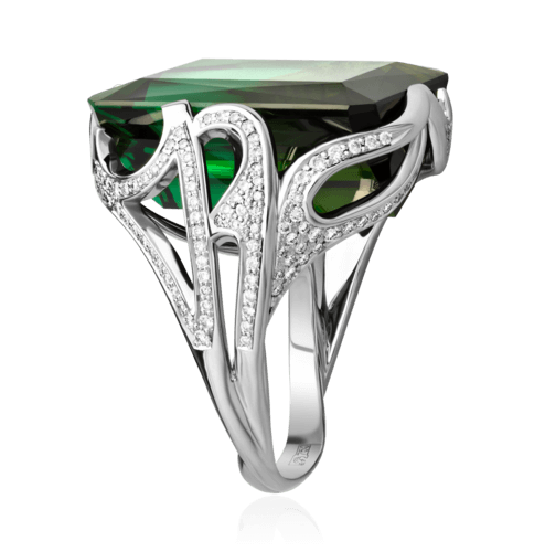 Кольцо с турмалином, бриллиантами из белого золота 750 пробы, фото № 3