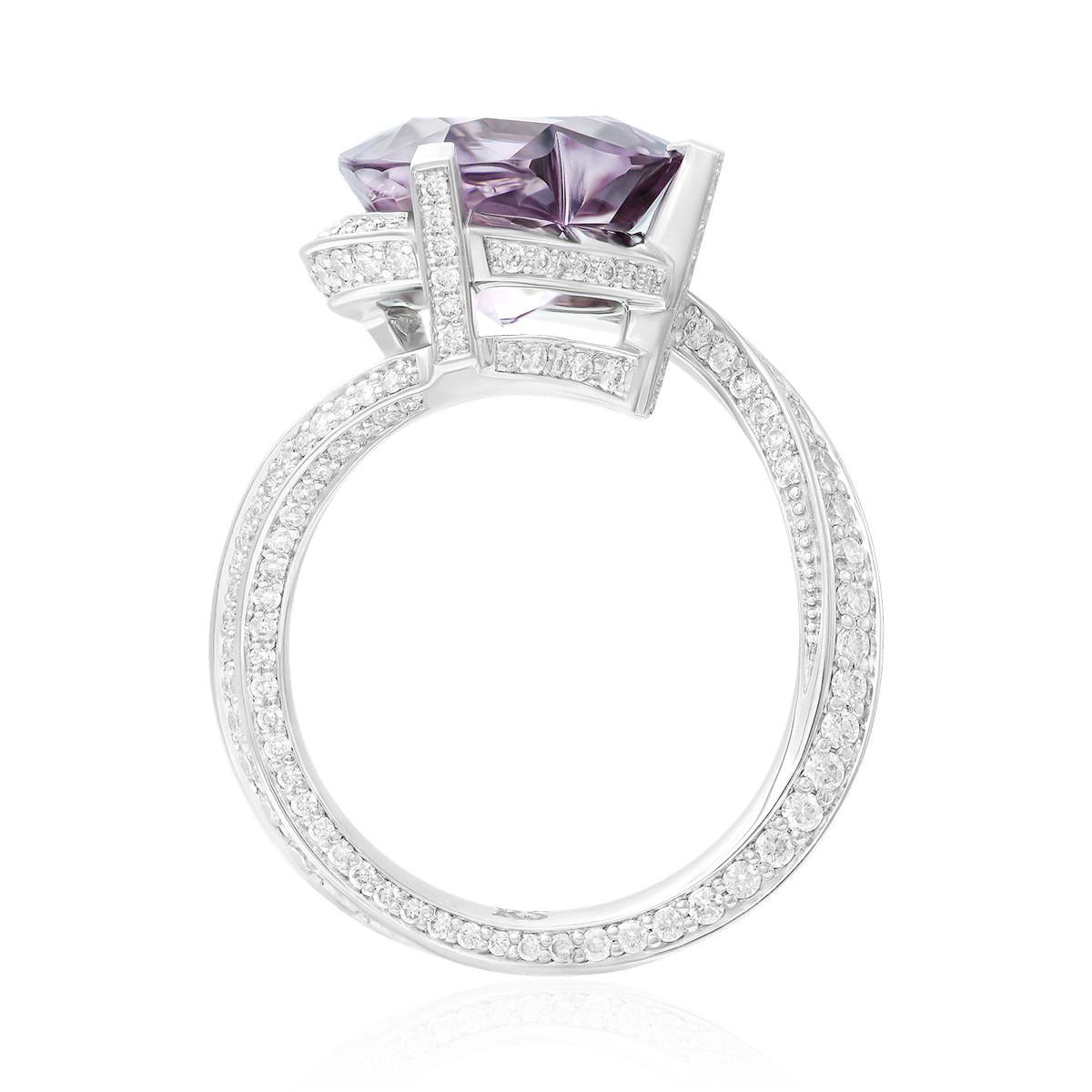 Кольцо с шпинелью огранки сердце, бриллиантами из белого золота 750 пробы, фото № 3