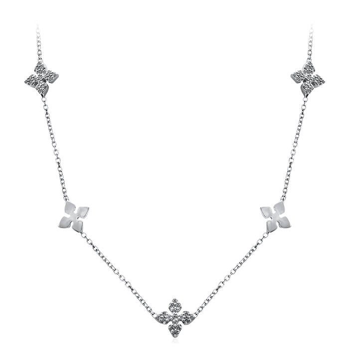 Колье Четырехлистник с бриллиантами из белого золота 750 пробы, фото № 1
