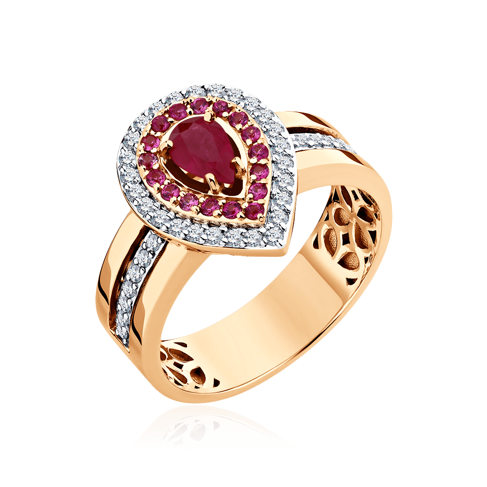 Кольцо с рубином, бриллиантами из красного золота 585 пробы (арт. 102852)
